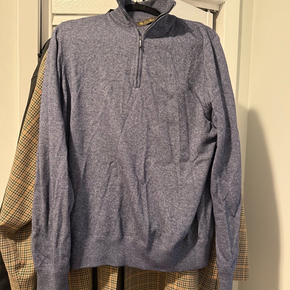 Loro Piana Cashmere Silk Quarter Zip Sweater Size 50 Blue